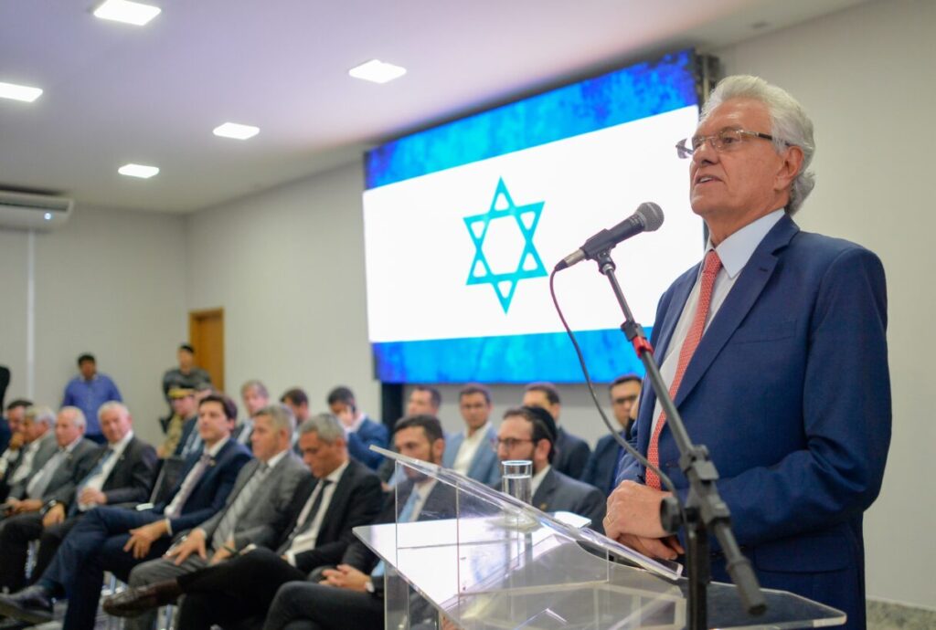 Governador Ronaldo Caiado durante inauguração de parque em homenagem às vítimas israelenses e assinatura de acordos de cooperação com Israel Fotos: (Lucas Diener e Romullo Carvalho)