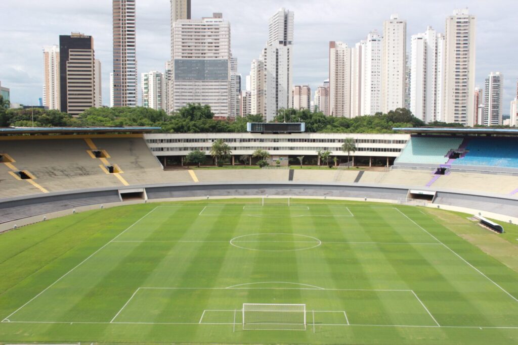 Trabalho de pintura no Serra Dourada segue até o dia 13 de abril, véspera do jogo entre Atlético Goianiense e Flamengo (Foto: DGPP)