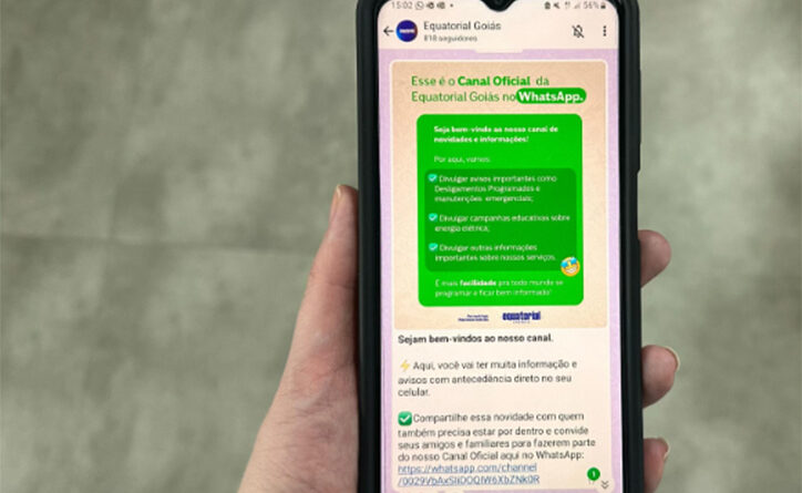 Canal da Equatorial Goiás no WhatsApp é gratuito e serve como mais um meio de informação entre concessionária e clientes