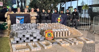 Motorista, veículo e toda a carga foram encaminhados à Superintendência da Polícia Federal em Goiânia (Foto: Divulgação/PMGO)